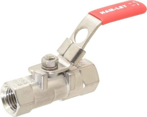 Ham-Let - 1/4" Pipe, FNPT x FNPT End Connections, Stainless Steel, Inline, Two Way Flow, Instrumentation Ball Valve - 2,000 psi WOG Rating, Locking Lever Handle, Reinforced PTFE Seal, Reinforced PTFE Seat - Benchmark Tooling