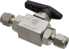 Ham-Let - 1/4" Pipe, Stainless Steel, Inline, Two Way Flow, Instrumentation Ball Valve - 3,000 psi WOG Rating, Tee Handle, PTFE Seal, PTFE Seat, Swaglok SS-42S4 - Benchmark Tooling