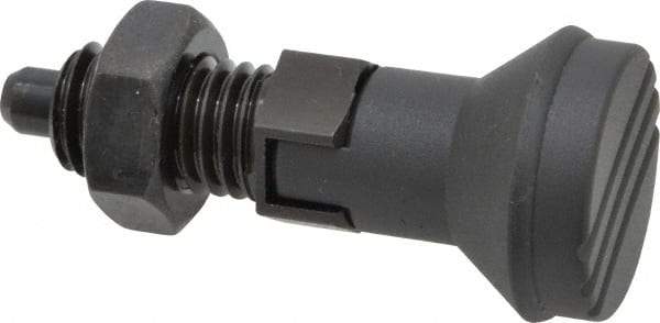 Gibraltar - 5/8-11, 23mm Thread Length, 8mm Plunger Diam, Lockout Knob Handle Indexing Plunger - Plunger Style D, 26mm Body Length, 74mm OAL, Steel - Benchmark Tooling