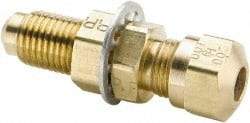 Parker - 1/2" OD, Brass Bulkhead Union - 150 Max Working psi, -40 to 200°F, Comp x Comp Ends - Benchmark Tooling