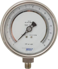 Wika - 4" Dial, 1/4 Thread, 0-15 Scale Range, Pressure Gauge - Lower Connection Mount, Accurate to 0.25% of Scale - Benchmark Tooling