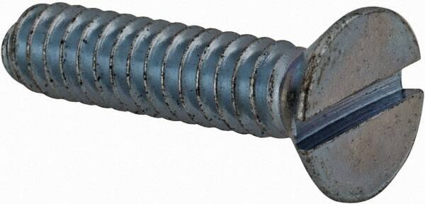 Value Collection - #6-32 UNC, 5/8" OAL Slotted Drive Machine Screw - Flat Head, Grade J82 Steel, Zinc-Plated Finish, Without Washer - Benchmark Tooling
