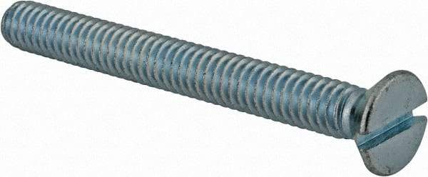 Value Collection - #12-24 UNC, 2" OAL Slotted Drive Machine Screw - Flat Head, Grade J82 Steel, Zinc-Plated Finish, Without Washer - Benchmark Tooling