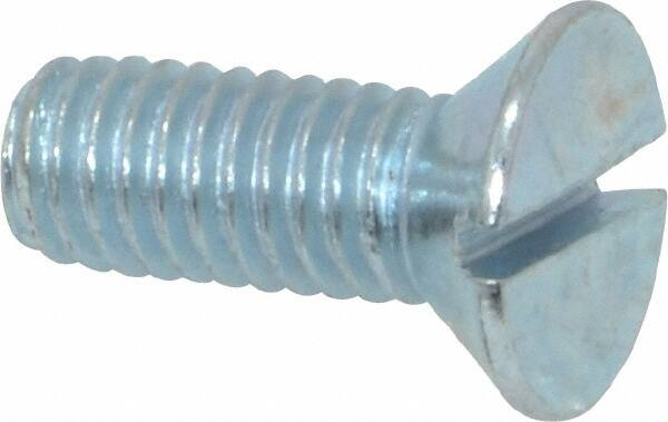 Value Collection - 3/8-16 UNC, 1" OAL Slotted Drive Machine Screw - Flat Head, Grade 2 Steel, Zinc-Plated Finish, Without Washer - Benchmark Tooling