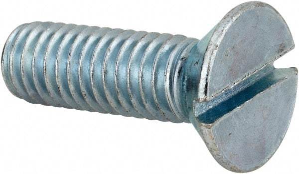 Value Collection - 3/8-16 UNC, 1-1/4" OAL Slotted Drive Machine Screw - Flat Head, Grade 2 Steel, Zinc-Plated Finish, Without Washer - Benchmark Tooling