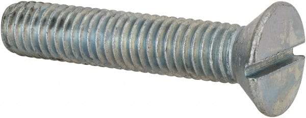 Value Collection - 3/8-16 UNC, 2" OAL Slotted Drive Machine Screw - Flat Head, Grade 2 Steel, Zinc-Plated Finish, Without Washer - Benchmark Tooling