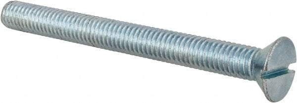 Value Collection - 3/8-16 UNC, 4" OAL Slotted Drive Machine Screw - Flat Head, Grade 2 Steel, Zinc-Plated Finish, Without Washer - Benchmark Tooling