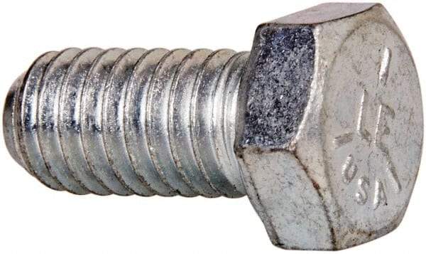 Made in USA - 3/8-16 UNC, 3/4" Length Under Head Hex Head Cap Screw - Fully Threaded, Grade 5 Steel, Zinc-Plated Finish, 9/16" Hex - Benchmark Tooling
