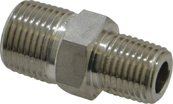 Ham-Let - 3/8 x 1/4" Grade 316 Stainless Steel Pipe Hex Nipple - MNPT End Connections, 7,300 psi - Benchmark Tooling