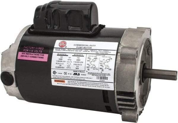 US Motors - 1/2 hp, ODP Enclosure, Auto Thermal Protection, 3,450 RPM, 115/208-230 Volt, 60 Hz, Industrial Electric AC/DC Motor - Size 56C Frame, C-Face Mount, 1 Speed, Ball Bearings, 8.2/4.2-4.1 Full Load Amps, B Class Insulation, Reversible - Benchmark Tooling