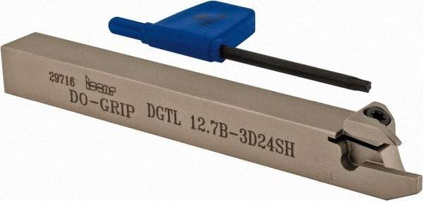 Iscar - External Thread, 0.118" Min Groove Width, 4.7" OAL, Left Hand Indexable Grooving Cutoff Toolholder - 0.094 Seat Size, 1/2" Shank Height x 1/2" Shank Width, DG.. Insert Style, DGT Toolholder Style, Series Do-Grip - Benchmark Tooling
