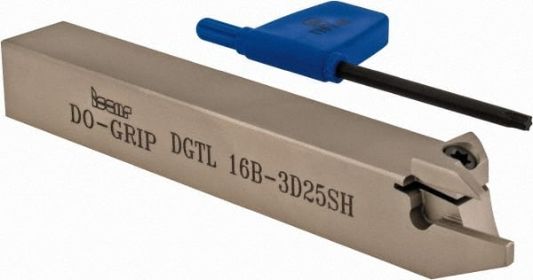 0.118″ to 0.125″ Width, External Left Hand Indexable Grooving/Cutoff Toolholder 4.724″ OAL, 0.63″ x 0.63″ Shank, Uses DG.. Inserts, DGT Toolholder, Series Do-Grip