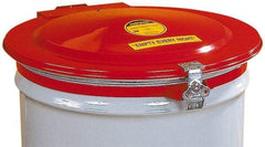 Justrite - 55 Gal, Steel Drum Cover - Hinged Manual-Closing Drum Cover - Benchmark Tooling