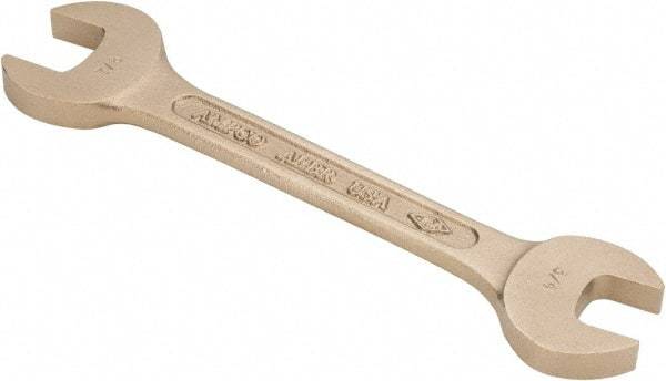 Ampco - 3/4" x 7/8" Nonsparking Open End Wrench - 8" OAL, Double End, Plain Finish, 15° Head Angle - Benchmark Tooling