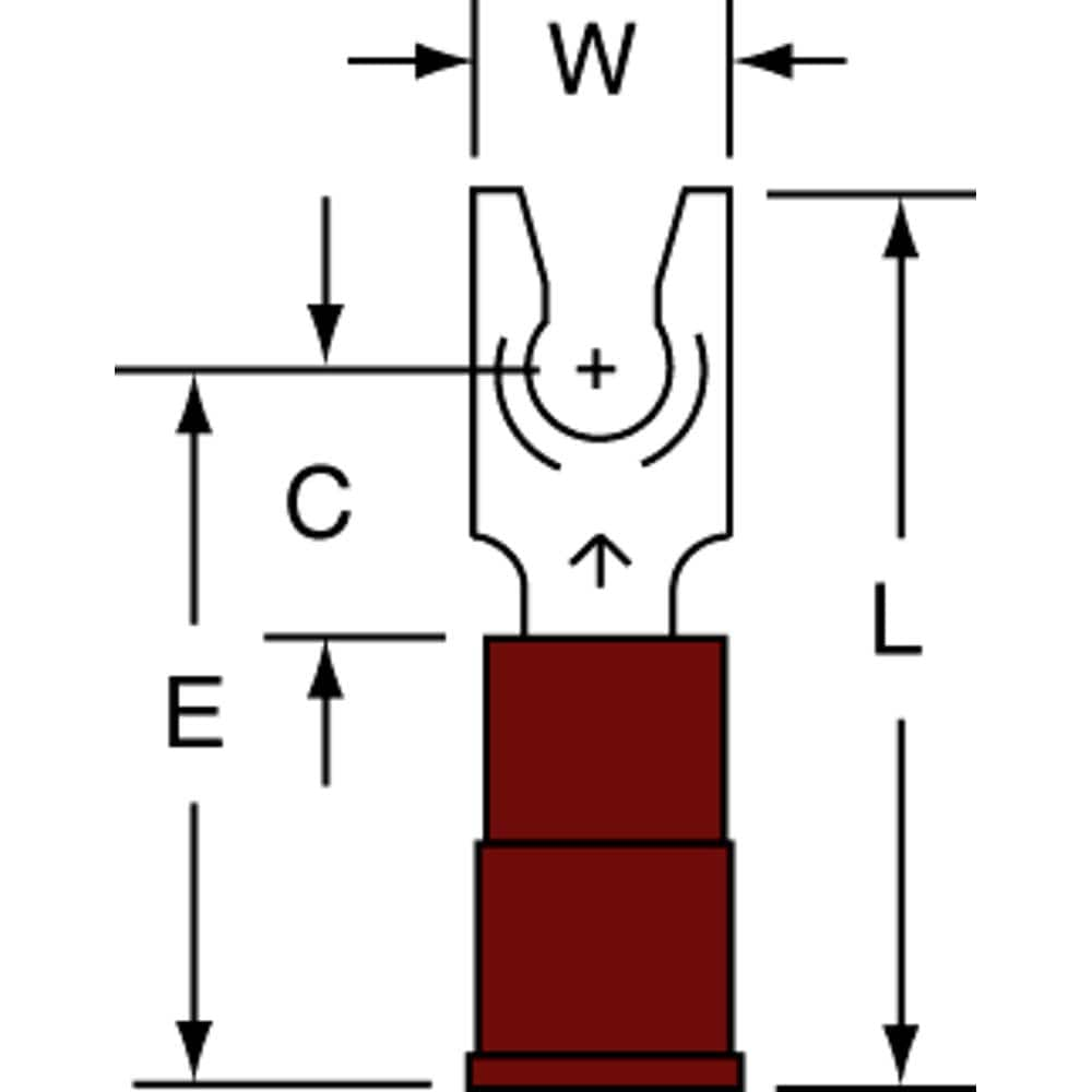 3M - #6 Stud, 22 to 18 AWG Compatible, Partially Insulated, Crimp Connection, Standard Fork Terminal - Benchmark Tooling