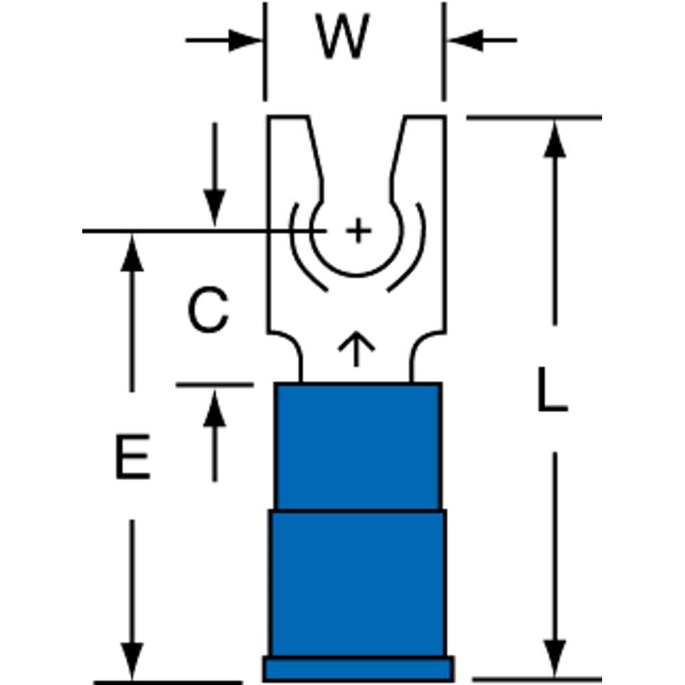 3M - #8 Stud, 16 to 14 AWG Compatible, Partially Insulated, Crimp Connection, Standard Fork Terminal - Benchmark Tooling