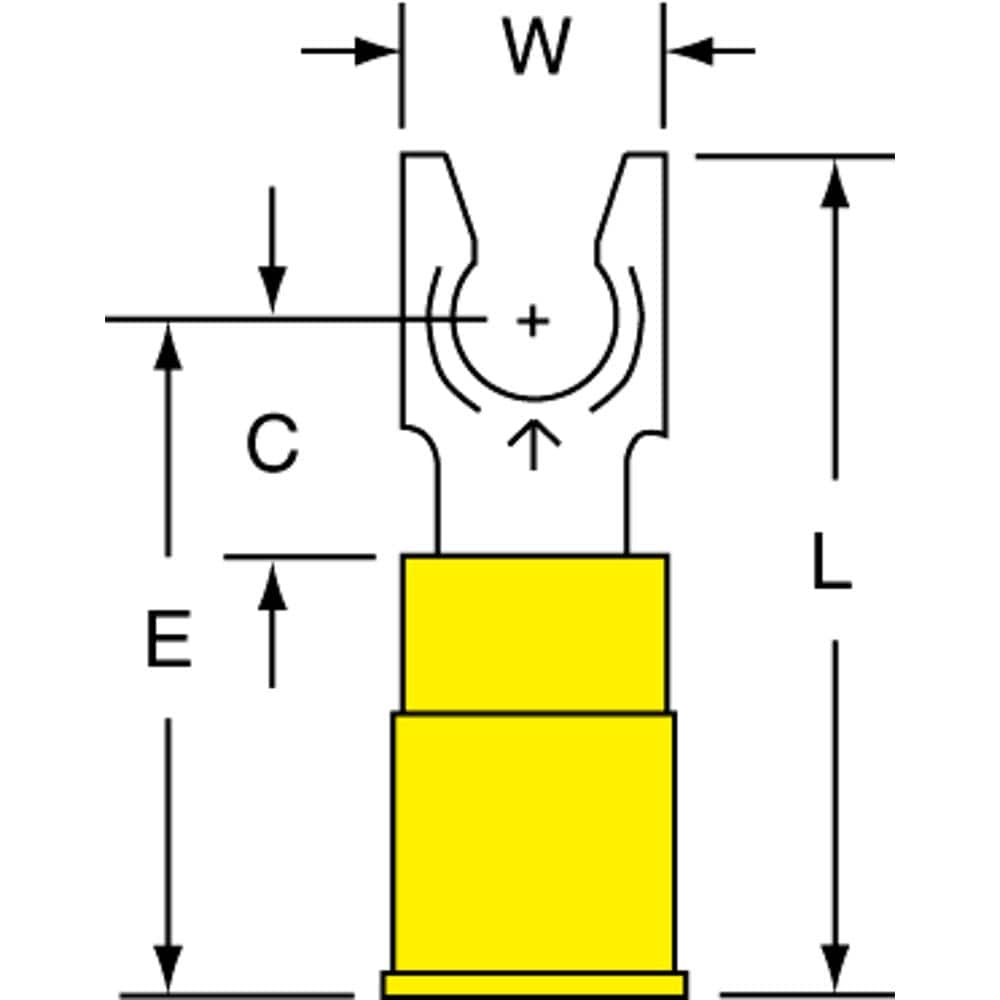 3M - #10 Stud, 12 to 10 AWG Compatible, Partially Insulated, Crimp Connection, Standard Fork Terminal - Benchmark Tooling