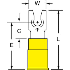 3M - #6 Stud, 12 to 10 AWG Compatible, Partially Insulated, Crimp Connection, Standard Fork Terminal - Benchmark Tooling