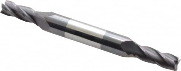 Atrax - 9/32", 11/16" LOC, 3/8" Shank Diam, 3-1/2" OAL, 4 Flute, Solid Carbide Square End Mill - Double End, AlTiN Finish, Spiral Flute, 30° Helix, Centercutting, Right Hand Cut - Benchmark Tooling