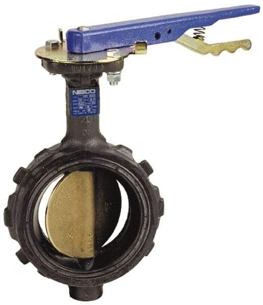 NIBCO - 8" Pipe, Wafer Butterfly Valve - Lever Handle, Ductile Iron Body, EPDM Seat, 200 WOG, Aluminum Bronze Disc, Stainless Steel Stem - Benchmark Tooling