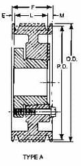 Browning - 1/2 to 2 Bore Diam, 4.95" Outside Diam, QD Bushed V Belt Sheave - 4.2 A Diam Belt Pitch - Benchmark Tooling