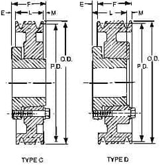 Browning - 1/2 to 1-5/8 Bore Diam, 4.55" Outside Diam, QD Bushed V Belt Sheave - 3.8 A Diam Belt Pitch - Benchmark Tooling