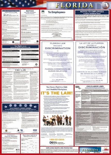 NMC - 24" Wide x 40" High Laminated Paper Labor Law Information Poster - Florida Jurisdiction, 0.03" Thick, English - Benchmark Tooling