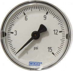 Wika - 2" Dial, 1/4 Thread, 0-15 Scale Range, Pressure Gauge - Center Back Connection Mount, Accurate to 3-2-3% of Scale - Benchmark Tooling