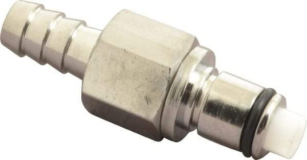 CPC Colder Products - 5/16" Inside Tube Diam, Brass, Quick Disconnect, Hose Barb Valved Inline Coupling Insert - 250 Max psi, -40 to 180°F, 1.87" OAL x 0.65" Overall Height, Chrome Plated - Benchmark Tooling
