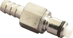 CPC Colder Products - 5/16" Inside Tube Diam, Brass, Quick Disconnect, Hose Barb Valved Inline Coupling Insert - 250 Max psi, -40 to 180°F, 1.87" OAL x 0.65" Overall Height, Chrome Plated - Benchmark Tooling