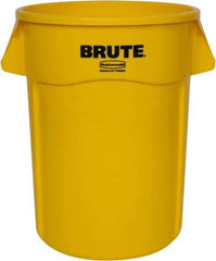 Rubbermaid - 55 Gal Yellow Round Trash Can - Polyethylene, None Graphic, 33.2" High, Lid Not Included - Benchmark Tooling