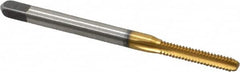 Kennametal - #4-40 UNC 2B/3B 3 Flute TiN Finish High Speed Steel Straight Flute Standard Hand Tap - Bottoming, Right Hand Thread, 1-7/8" OAL, 9/16" Thread Length, H2 Limit, Oversize - Exact Industrial Supply