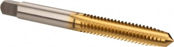 Kennametal - 1/4-20 UNC 3B 4 Flute TiN Finish High Speed Steel Straight Flute Standard Hand Tap - Plug, Right Hand Thread, 2-1/2" OAL, 1" Thread Length, H3 Limit, Oversize - Exact Industrial Supply