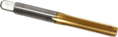 Kennametal - 1/4-28 UNF 3B 4 Flute TiN Finish High Speed Steel Straight Flute Standard Hand Tap - Bottoming, Right Hand Thread, 2-1/2" OAL, 1" Thread Length, H3 Limit, Oversize - Exact Industrial Supply