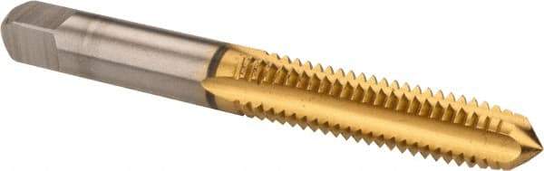 Kennametal - 5/16-18 UNC 3B 4 Flute TiN Finish High Speed Steel Straight Flute Standard Hand Tap - Plug, Right Hand Thread, 2-23/32" OAL, 1-1/8" Thread Length, H3 Limit, Oversize - Exact Industrial Supply