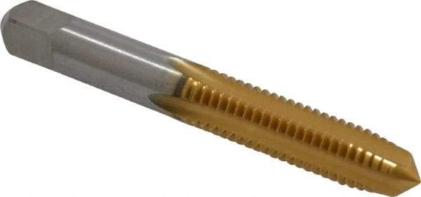 Kennametal - 3/8-16 UNC 3B 4 Flute TiN Finish High Speed Steel Straight Flute Standard Hand Tap - Plug, Right Hand Thread, 2-15/16" OAL, 1-1/4" Thread Length, H3 Limit, Oversize - Exact Industrial Supply