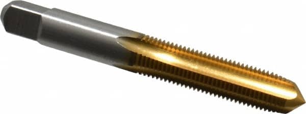 Kennametal - 3/8-24 UNF 3B 4 Flute TiN Finish High Speed Steel Straight Flute Standard Hand Tap - Plug, Right Hand Thread, 2-15/16" OAL, 1-1/4" Thread Length, H3 Limit, Oversize - Exact Industrial Supply