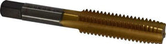 Kennametal - 1/2-13 UNC 3B 4 Flute TiN Finish High Speed Steel Straight Flute Standard Hand Tap - Plug, Right Hand Thread, 3-3/8" OAL, 1-21/32" Thread Length, H3 Limit, Oversize - Exact Industrial Supply