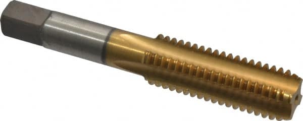 Kennametal - 5/8-11 UNC 3B 4 Flute TiN Finish High Speed Steel Straight Flute Standard Hand Tap - Bottoming, Right Hand Thread, 3-13/16" OAL, 1-13/16" Thread Length, H3 Limit, Oversize - Exact Industrial Supply