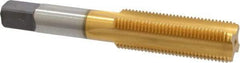 Kennametal - 5/8-18 UNF 3B 4 Flute TiN Finish High Speed Steel Straight Flute Standard Hand Tap - Bottoming, Right Hand Thread, 3-13/16" OAL, 1-13/16" Thread Length, H3 Limit, Oversize - Exact Industrial Supply