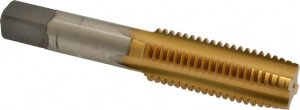 Kennametal - 3/4-10 UNC 4 Flute TiN Finish High Speed Steel Straight Flute Standard Hand Tap - Plug, Right Hand Thread, 4-1/4" OAL, 2" Thread Length, H3 Limit, Oversize - Exact Industrial Supply