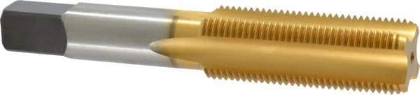 Kennametal - 3/4-16 UNF 3B 4 Flute TiN Finish High Speed Steel Straight Flute Standard Hand Tap - Plug, Right Hand Thread, 4-1/4" OAL, 2" Thread Length, H3 Limit, Oversize - Exact Industrial Supply