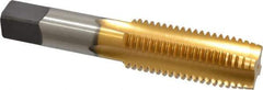 Kennametal - 1-8 UNC 3B 4 Flute TiN Finish High Speed Steel Straight Flute Standard Hand Tap - Plug, Right Hand Thread, 5-1/8" OAL, 2-1/2" Thread Length, H4 Limit, Oversize - Benchmark Tooling