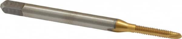Kennametal - #2-56 UNC, 2 Flute, TiN Finish, High Speed Steel Spiral Point Tap - Plug Chamfer, Right Hand Thread, 1-3/4" OAL, 7/16" Thread Length, 0.141" Shank Diam, 2B Class of Fit - Exact Industrial Supply