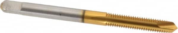 Kennametal - #10-32 UNF, 2 Flute, TiN Finish, High Speed Steel Spiral Point Tap - Plug Chamfer, Right Hand Thread, 2.38" OAL, 7/8" Thread Length, 0.194" Shank Diam, 3B Class of Fit - Exact Industrial Supply