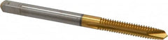 Kennametal - #8-32 UNC, 2 Flute, TiN Finish, High Speed Steel Spiral Point Tap - Plug Chamfer, Right Hand Thread, 2.13" OAL, 3/4" Thread Length, 0.168" Shank Diam, 2B Class of Fit - Exact Industrial Supply