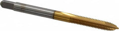 Kennametal - #10-32 UNF, 2 Flute, TiN Finish, High Speed Steel Spiral Point Tap - Plug Chamfer, Right Hand Thread, 2.38" OAL, 7/8" Thread Length, 0.194" Shank Diam, 2B Class of Fit - Exact Industrial Supply