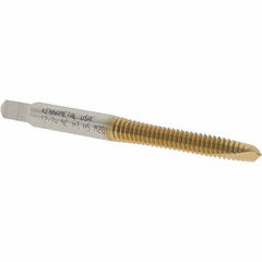 Kennametal - #12-24 UNC, 2 Flute, TiN Finish, High Speed Steel Spiral Point Tap - Plug Chamfer, Right Hand Thread, 2.38" OAL, 15/16" Thread Length, 0.22" Shank Diam, 2B/3B Class of Fit - Exact Industrial Supply