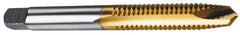 Cleveland - #10-24, 2 Flute, TiN Finish, High Speed Steel Spiral Point Tap - Plug Chamfer, Right Hand Thread, 2-3/8" OAL, 1/2" Thread Length, 2B Class of Fit, Series 1011TN - Exact Industrial Supply
