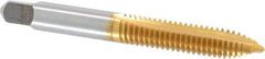 Kennametal - 5/16-18 UNC, 2 Flute, TiN Finish, High Speed Steel Spiral Point Tap - Plug Chamfer, Right Hand Thread, 2.72" OAL, 1-1/8" Thread Length, 0.318" Shank Diam, 3B Class of Fit - Exact Industrial Supply